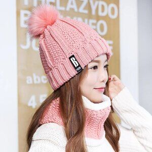 Brand New Women Pullover Knitted Woven Beanies Bolo Hat Pink Cap
